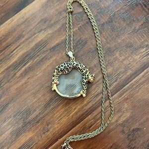 Vintage Leopard Magnify Glass Gold Necklace